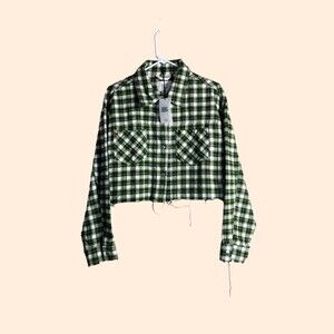 BDG Green Flannel Crop Jacket